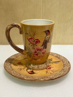 Burton + Burton Lowden Fields Pedestal Coffee Tea Cup and matching plate